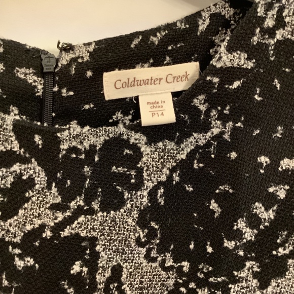 Coldwater Creek Elegant Scroll Sheath Dress Black Gray Sleeveless Size P14 - Picture 6 of 11